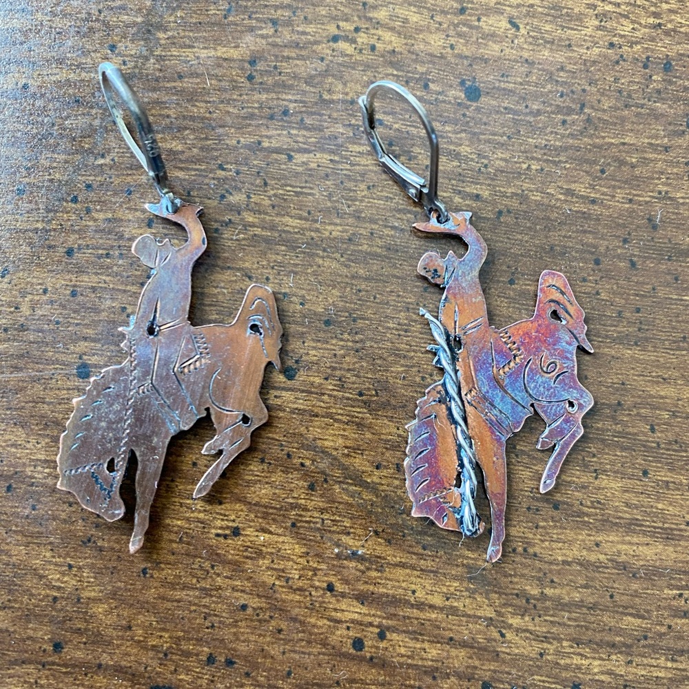 Melinda Horn bucking horse cooper earrings - Picture 2 of 5